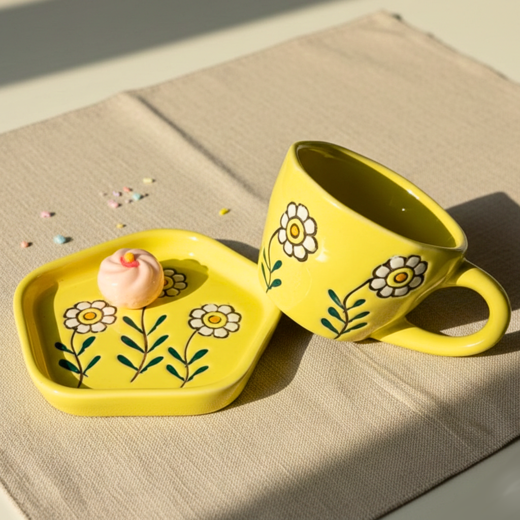 Sunflower Yellow Ceramic Cup & Saucer Set