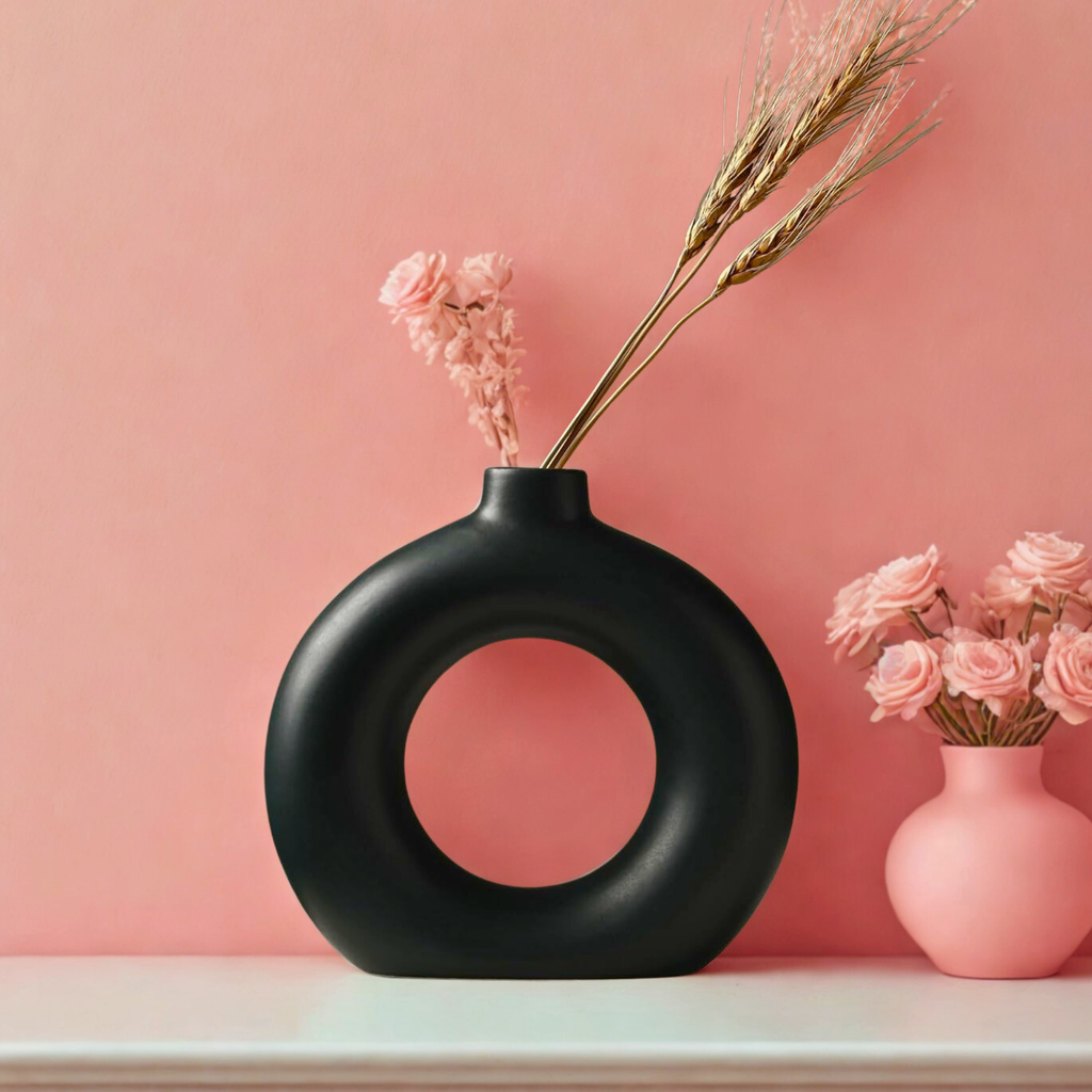 Nordic Style Black Ceramic Donut Vase