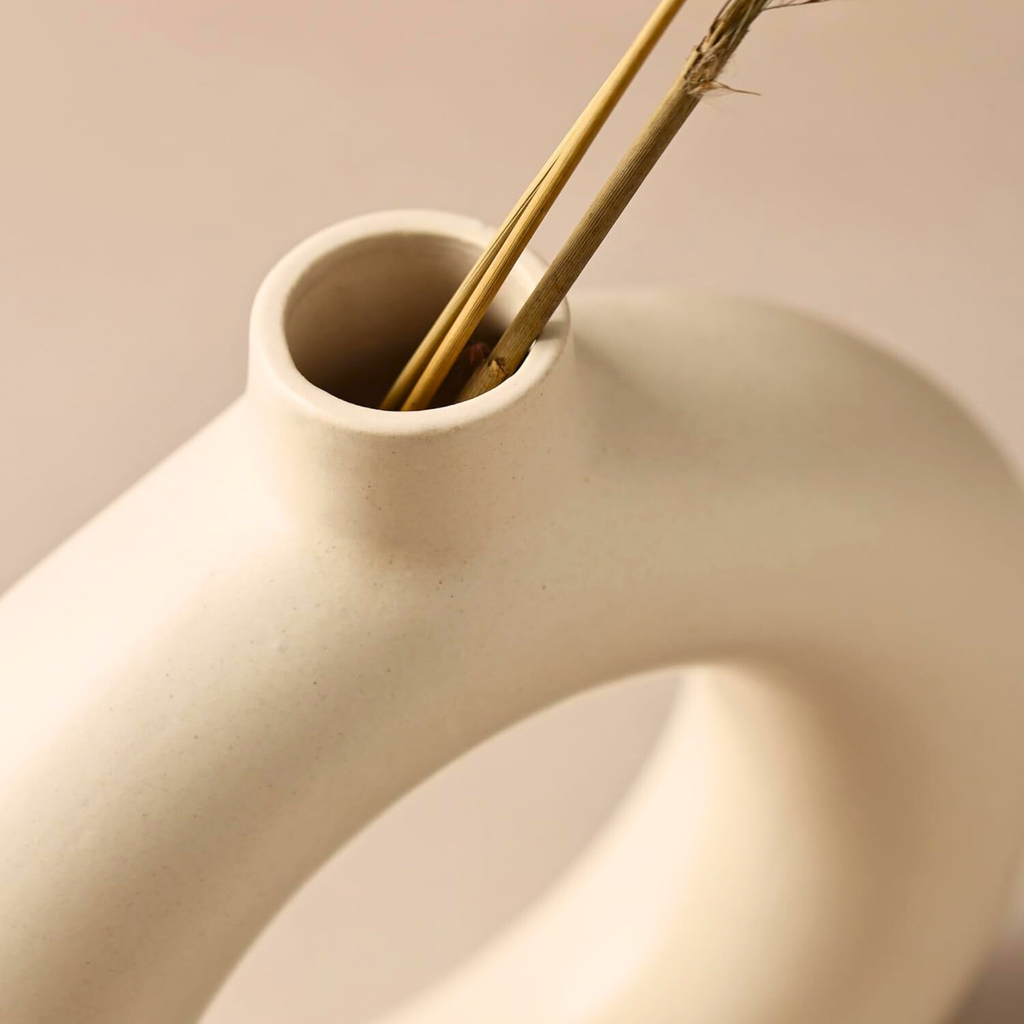Sculptural White Ceramic Donut Vase
