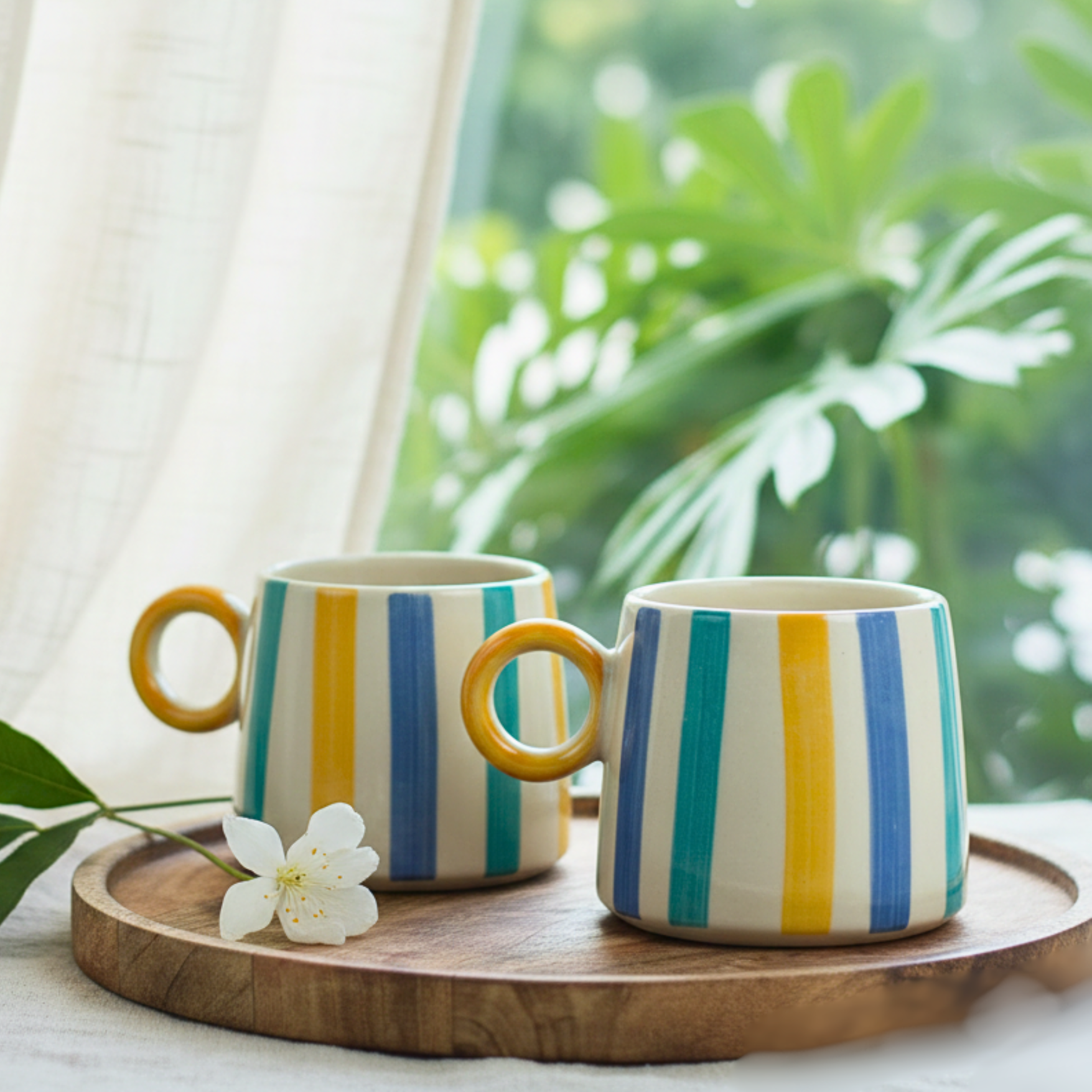 Stripe Coffee Mugs Set of 2