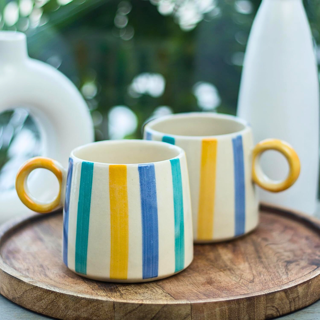 Stripe Coffee Mugs Set of 2