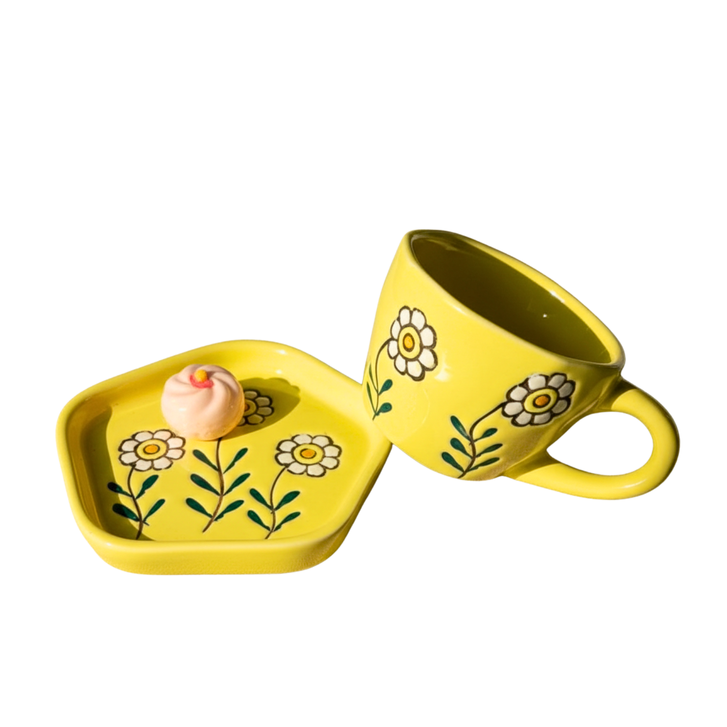 Sunflower Yellow Ceramic Cup & Saucer Set