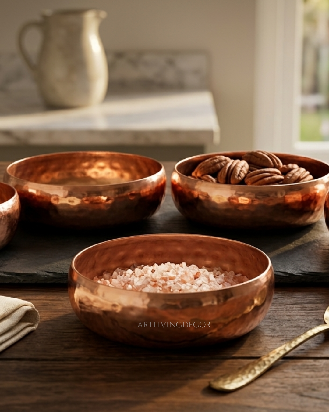 Set of 4 Decorative Empty Hammered Bowls