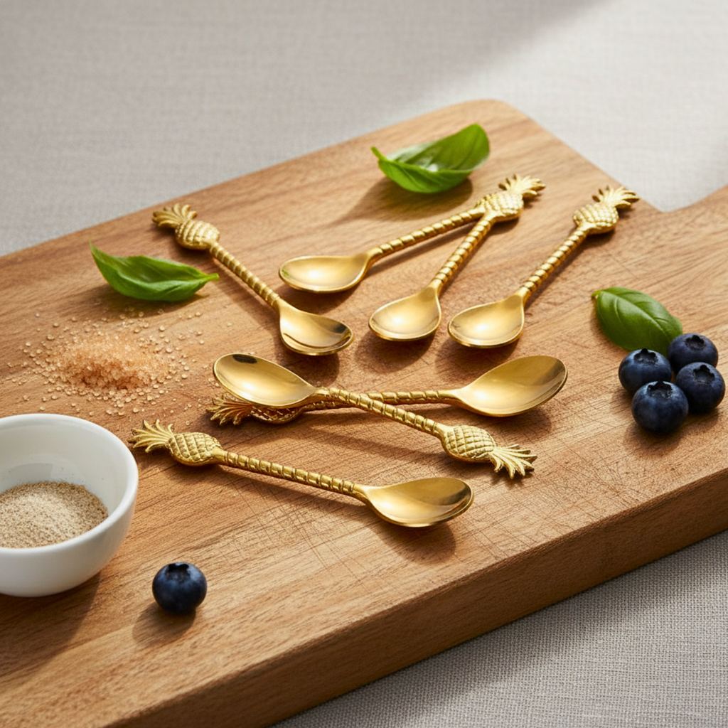 Set of 6 Gold Pineapple Spoons Set