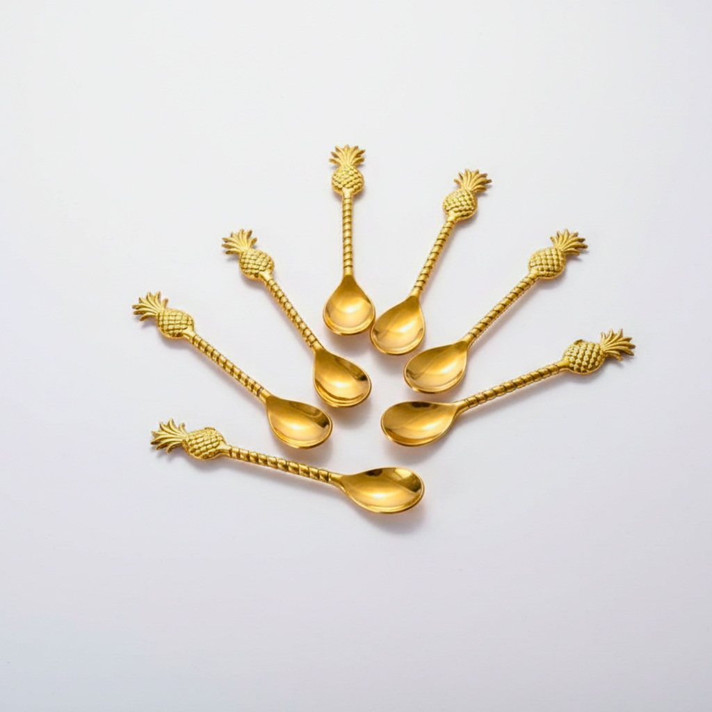 Set of 6 Gold Pineapple Spoons Set
