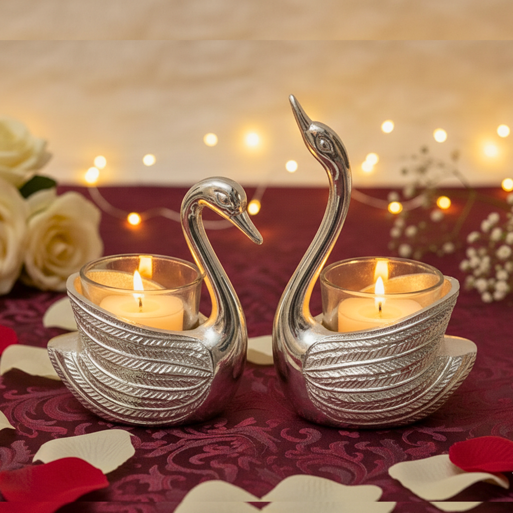 Luxury Swan Candle Holder Set of 2 with Premium Gift Box
