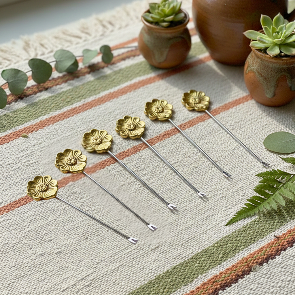 Set of 6 Designer Flower Motif Cocktail Sticks