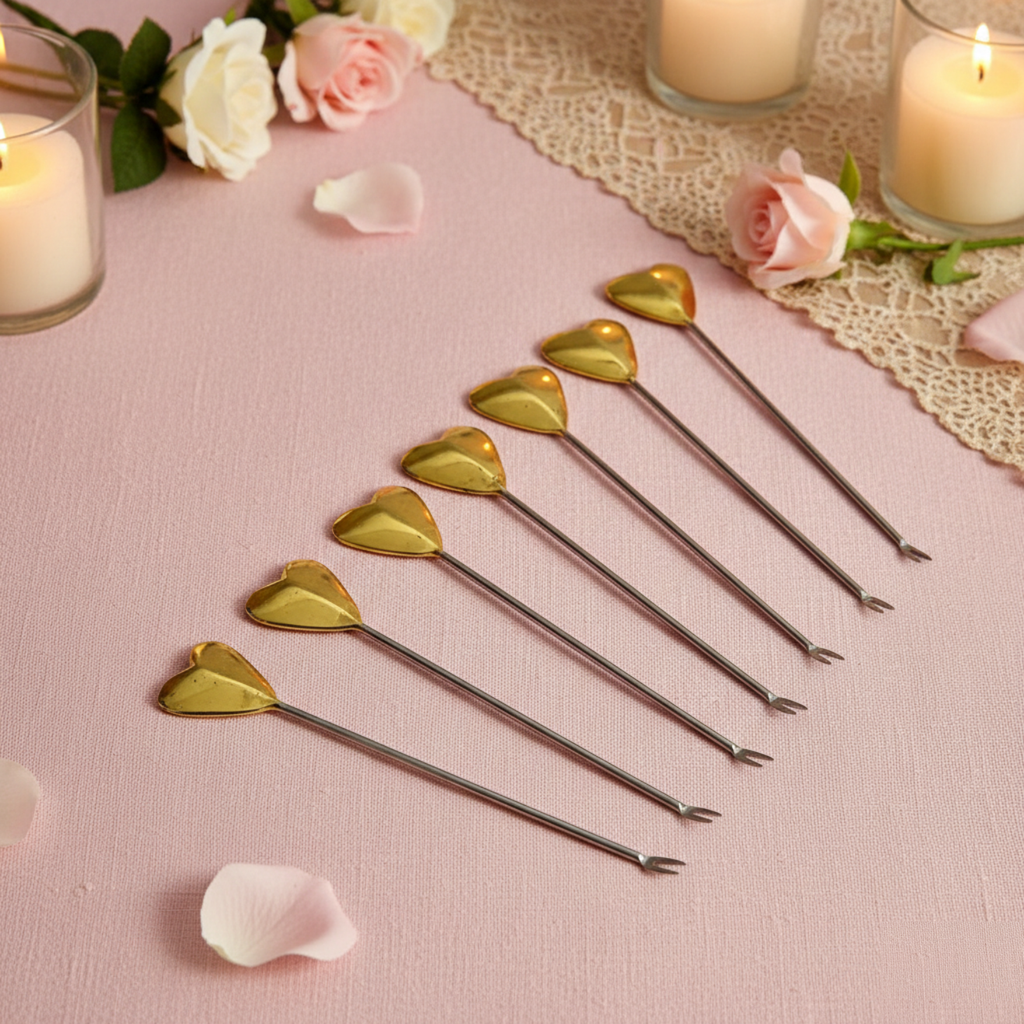 Set of 6 Premium Romantic Heart Cocktail Sticks