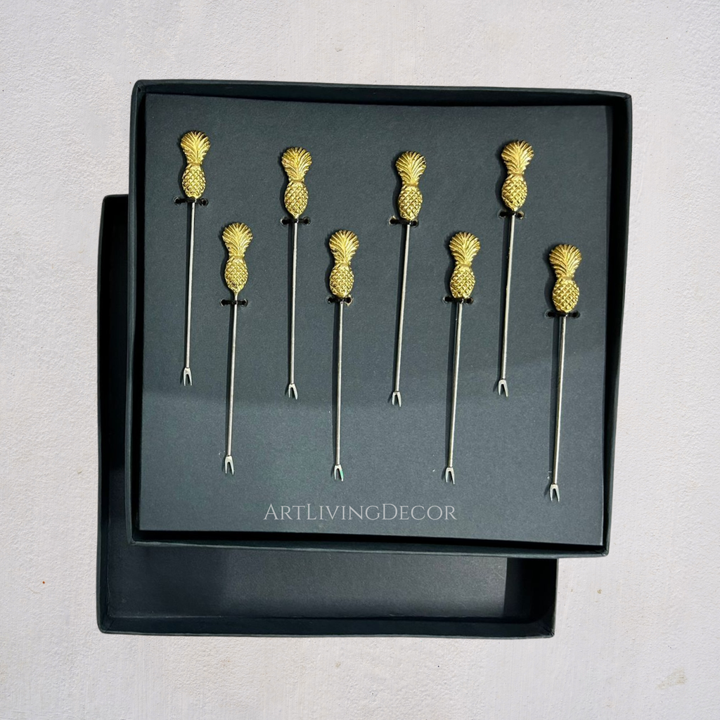 Set of 6 Gold Pineapple Cocktail Sticks Set