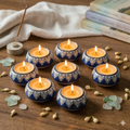 Handpainted Ceramic Round Tea Light Holder Set of 8