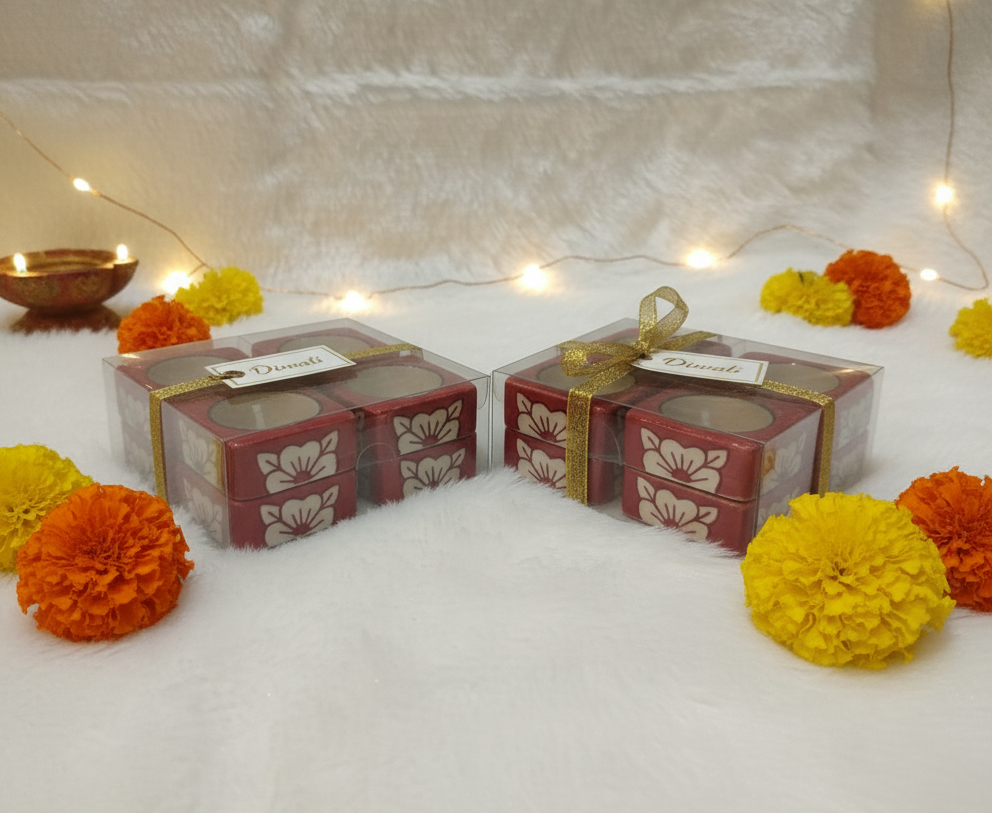Handpainted Ceramic Square Tea Light Holder Set of 8