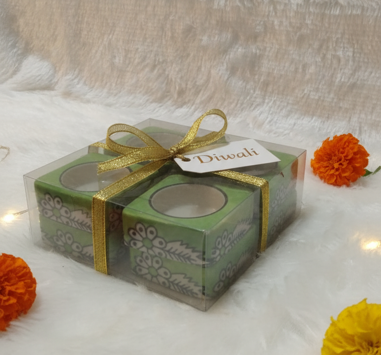 Handpainted Ceramic Square Tea Light Holder Set of 8