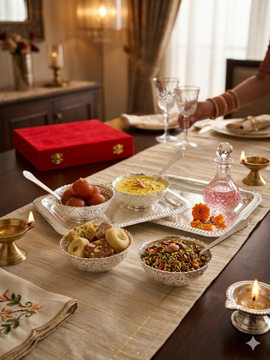 Premium Gifting Set of 4 Silver Set with Plate, Spoons and Bowls