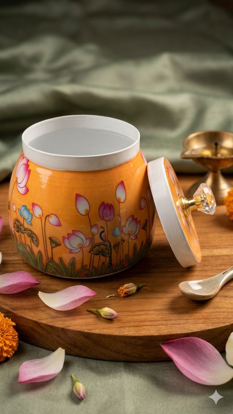Regal Floral Metal Basket With 4 Jar's set
