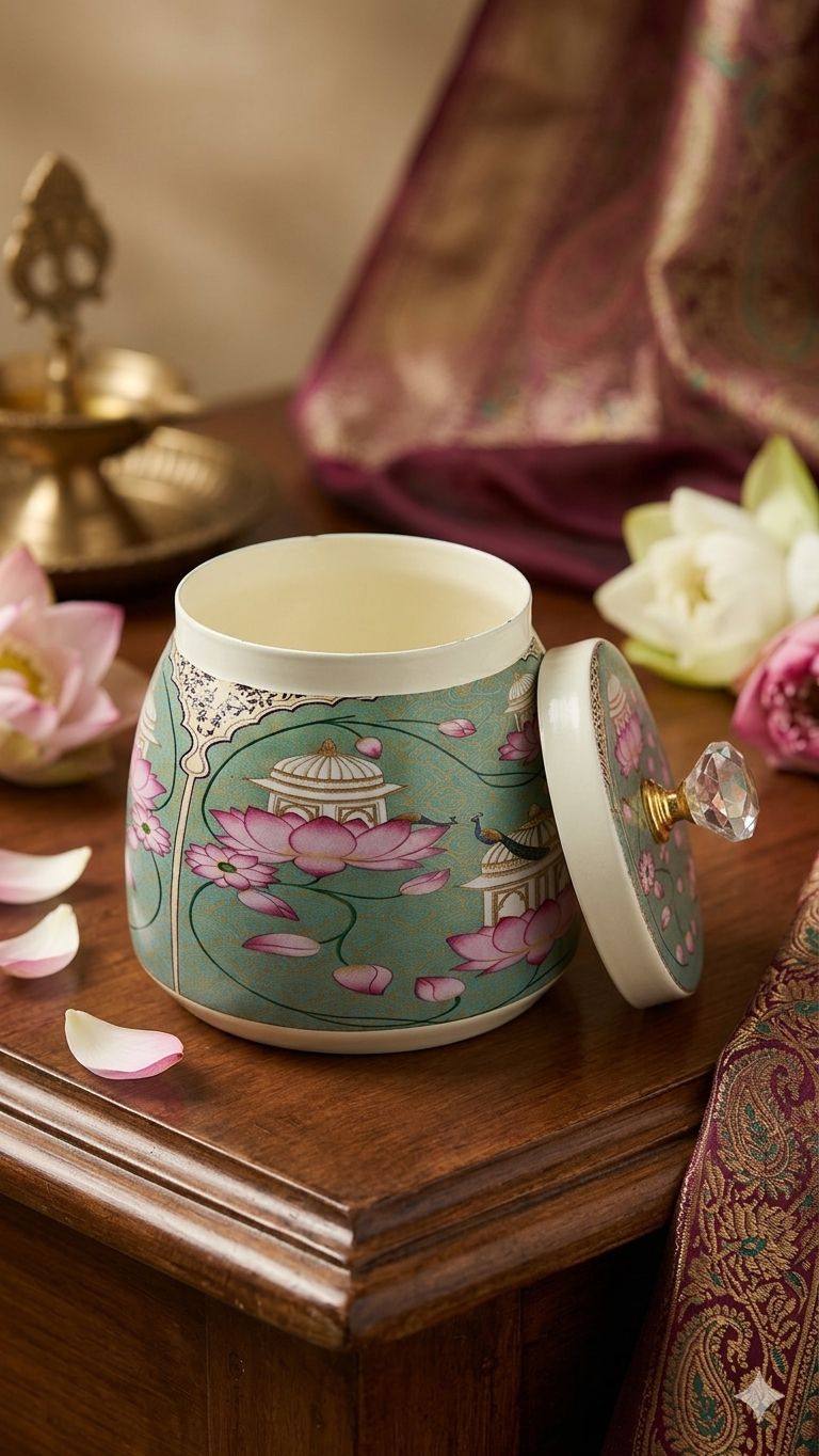 Regal Floral Metal Basket With 4 Jar's set