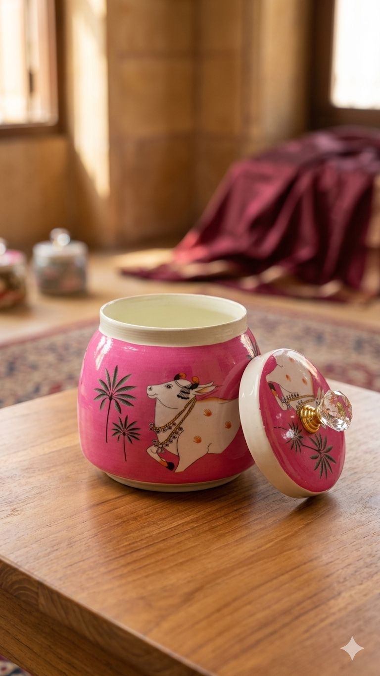 Regal Floral Metal Basket With 4 Jar's set