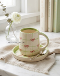 Soft Green Bow Pattern Cup & Saucer Set