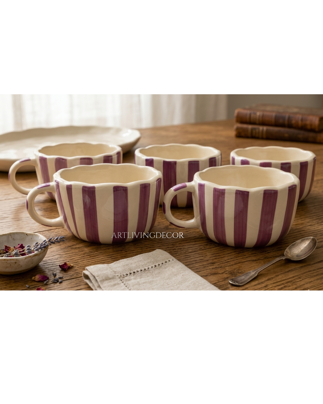 Scalloped Ceramic Soup Mug Set of 4