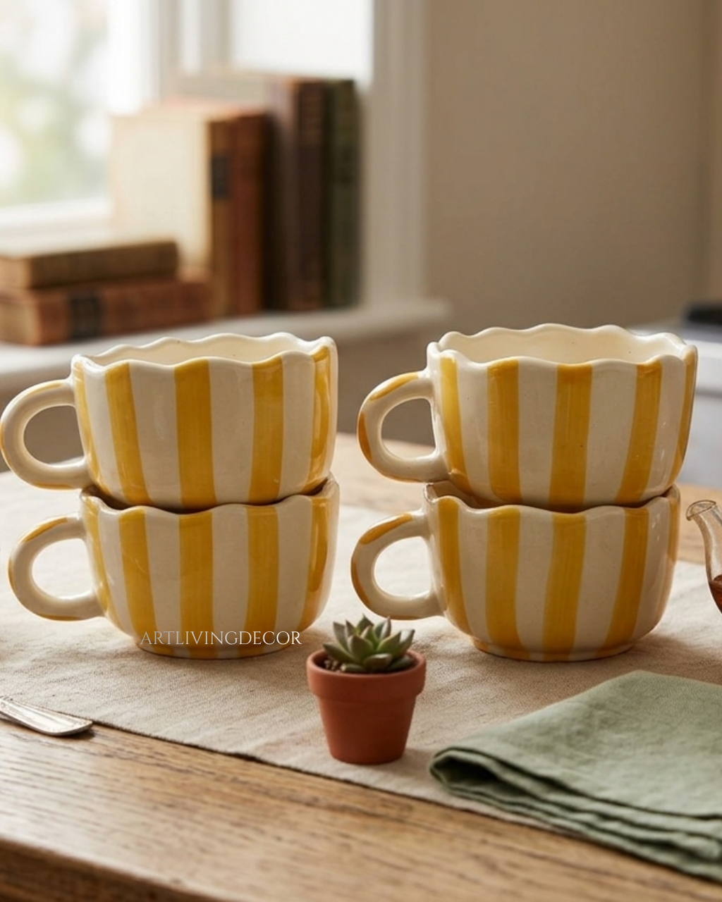 Scalloped Ceramic Soup Mug Set of 4