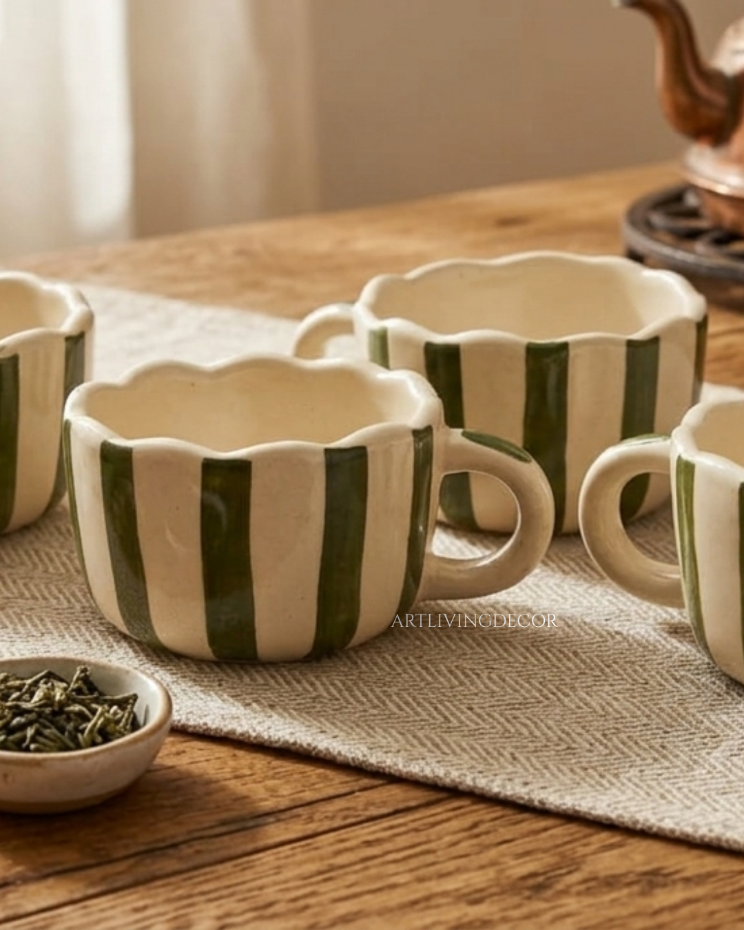Scalloped Ceramic Soup Mug Set of 4