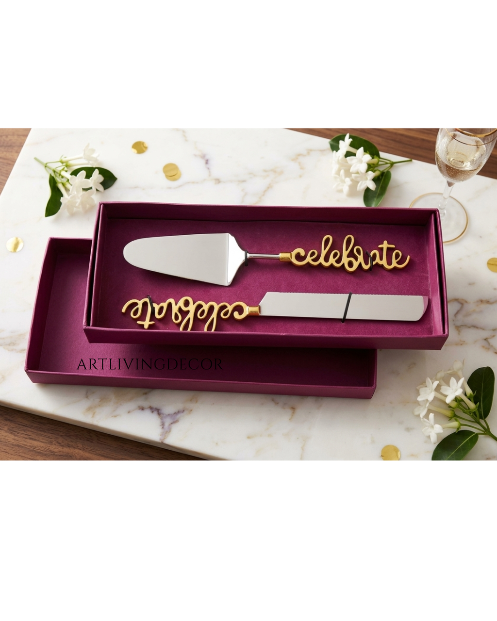 Celebrate Gold Designer Knife & Server Set of 2