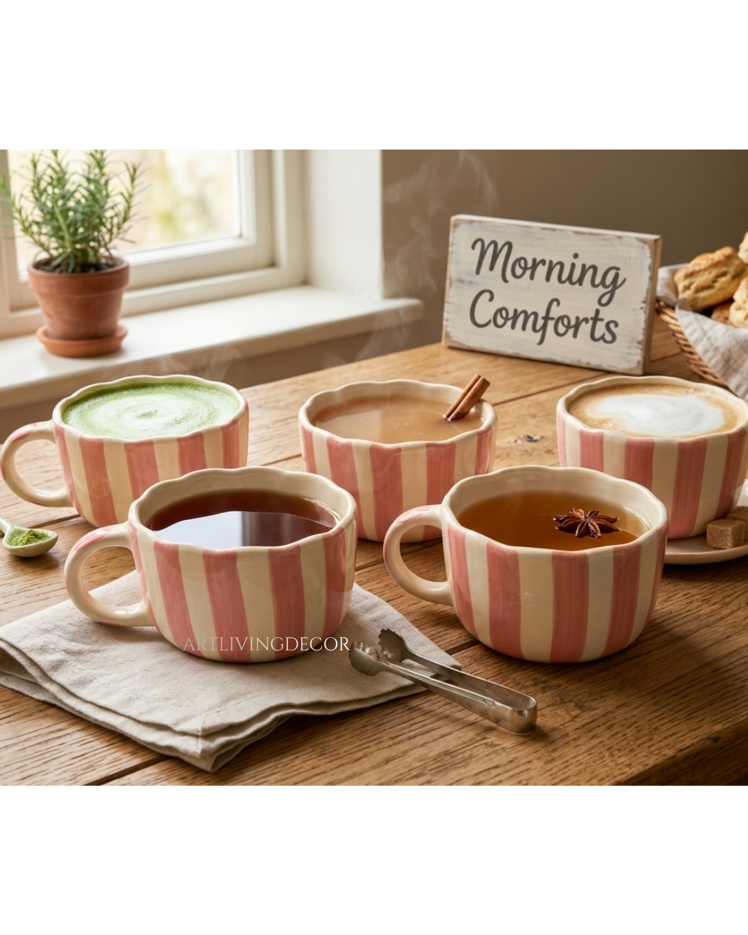 Scalloped Ceramic Soup Mug Set of 4