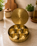 Beautiful 8inch Floral Design Pure Brass Masala Box