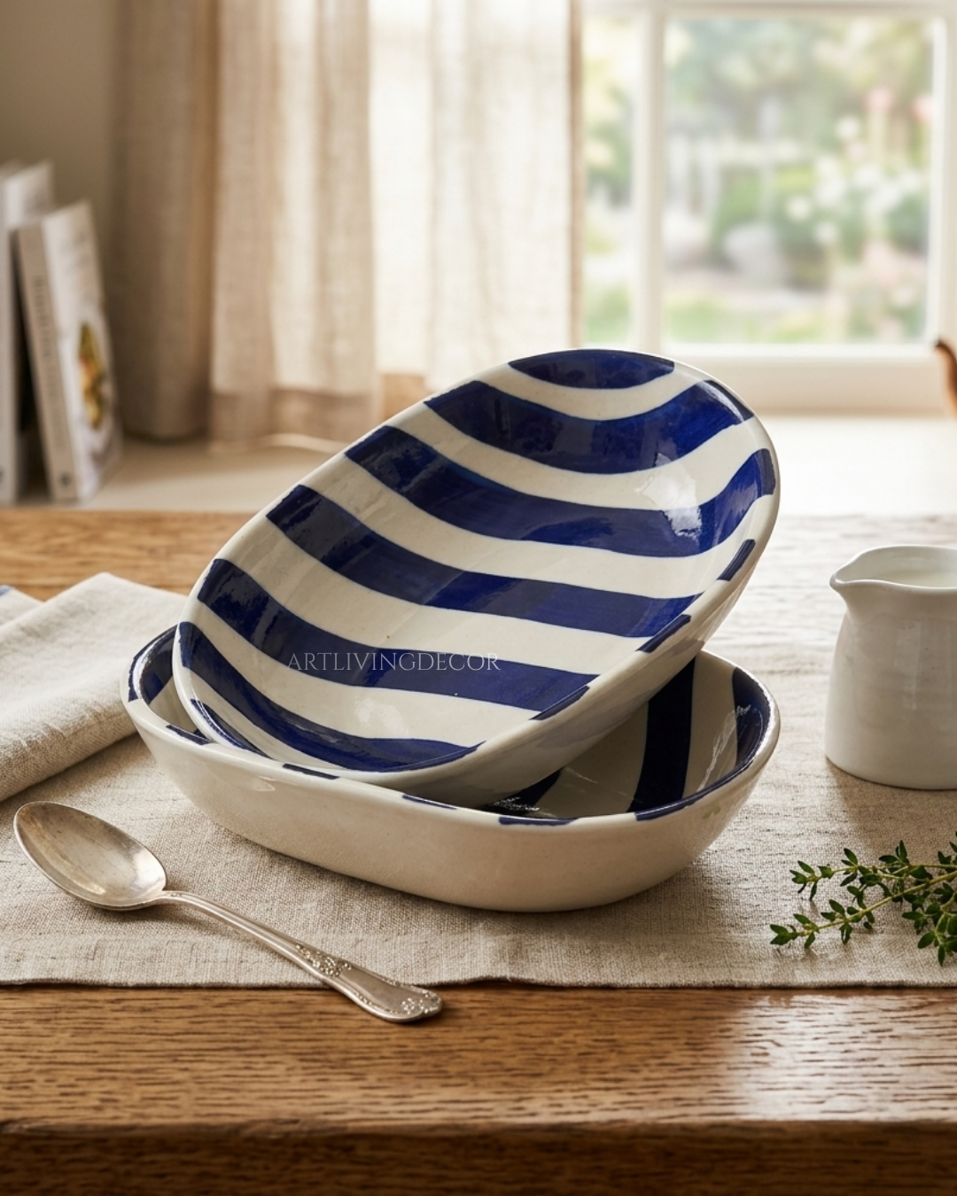 Striped Ceramic Pasta Bowl