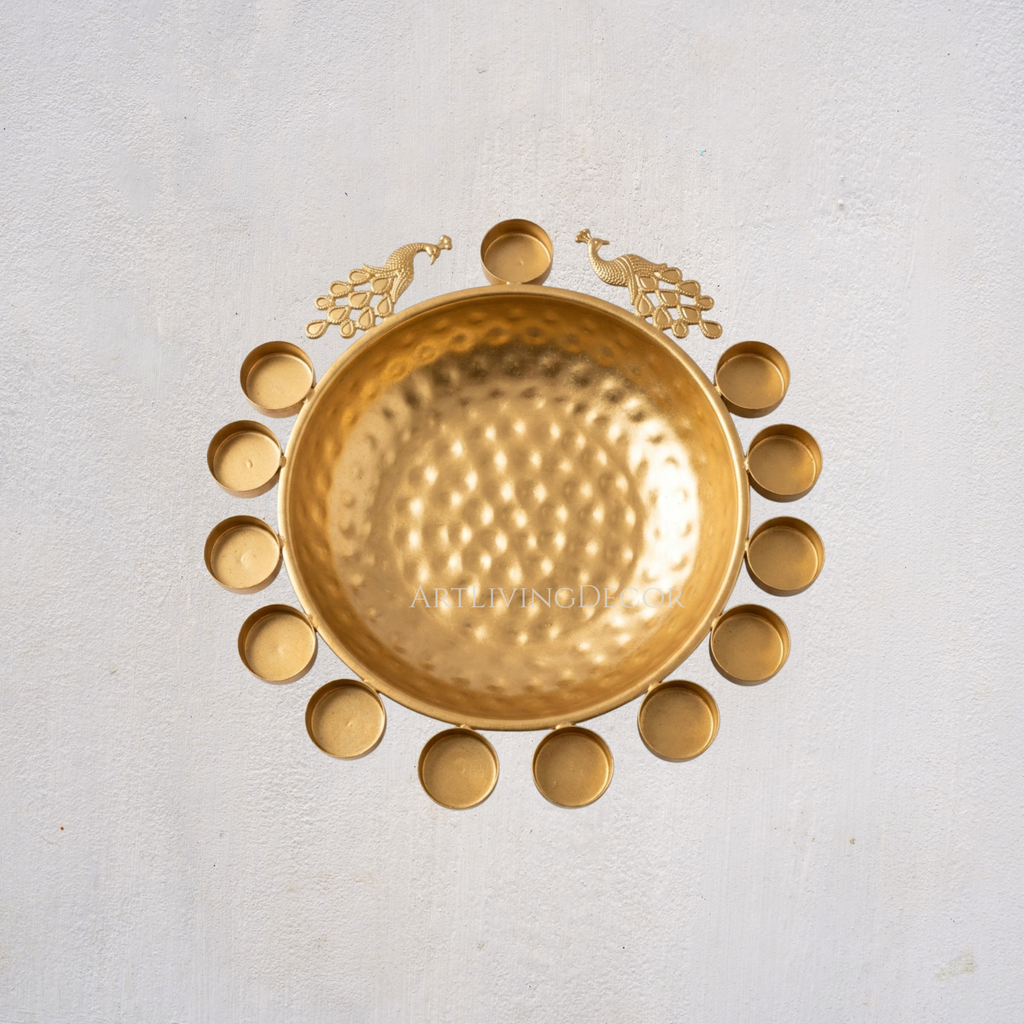 Set of 3 Decorative Peacock Metal Tea Light Urli