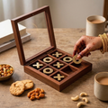 Wooden Tic Tac Toe Game with Mirror Lid Box: Decorative & Travel-Friendly