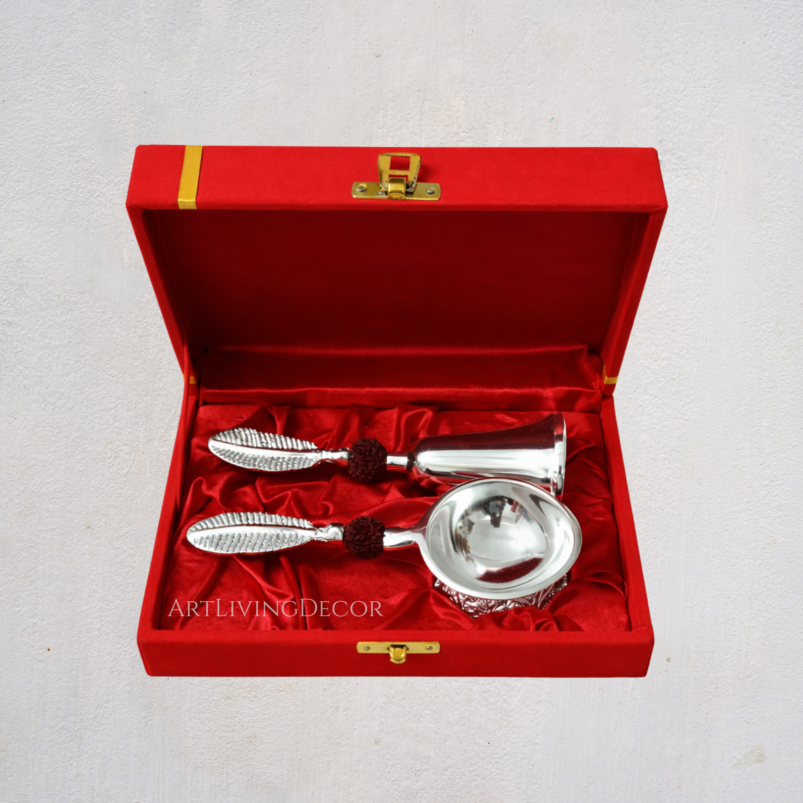 Divya Dhwani Bell & Diya Set with velvet box