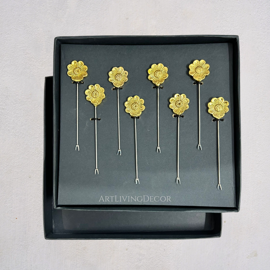 Set of 6 Designer Flower Motif Cocktail Sticks