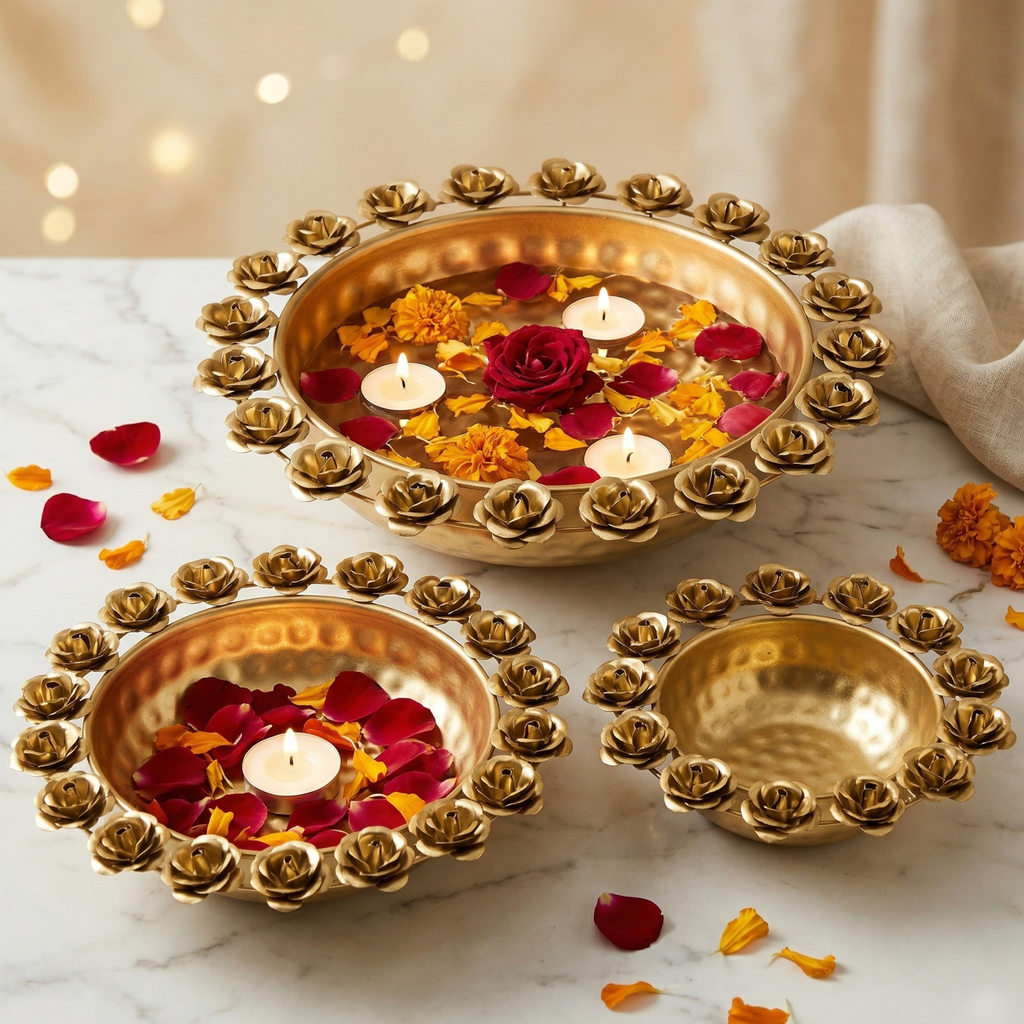 Metal Flower Urli: Decorative Flower Bowl Set of 3