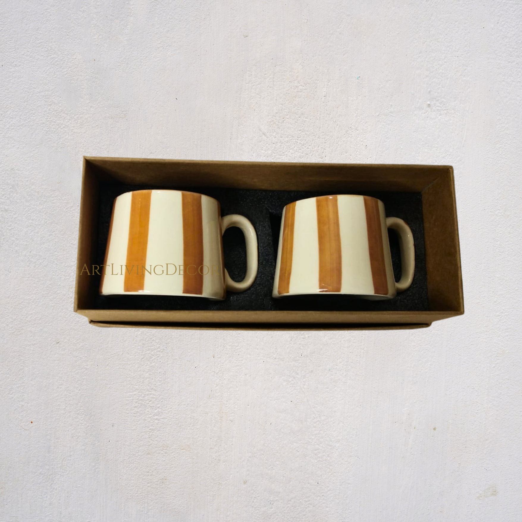 Modern Striped Ceramic Coffee Mug Set of 2