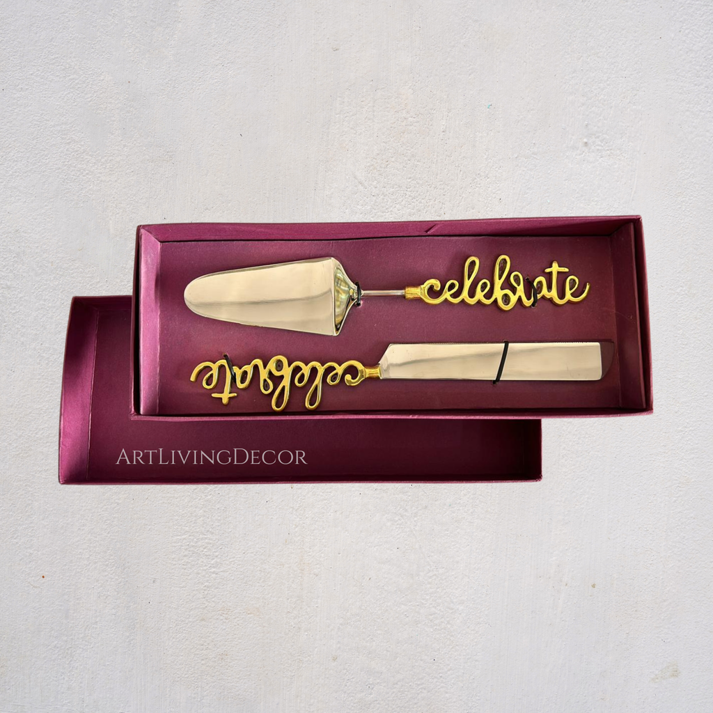 Celebrate Gold Designer Knife & Server Set of 2