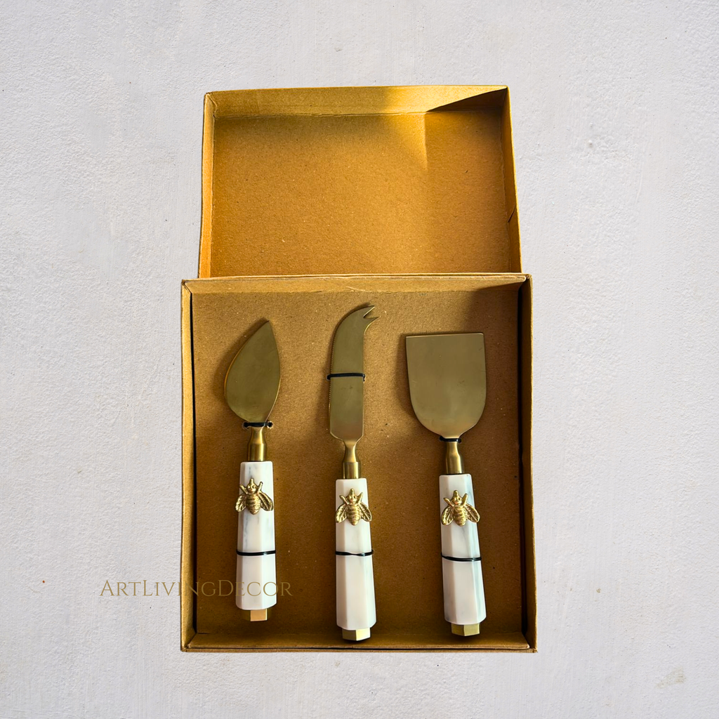 Bee Royale Cheese Knife Set with Marble Handles Set of 3